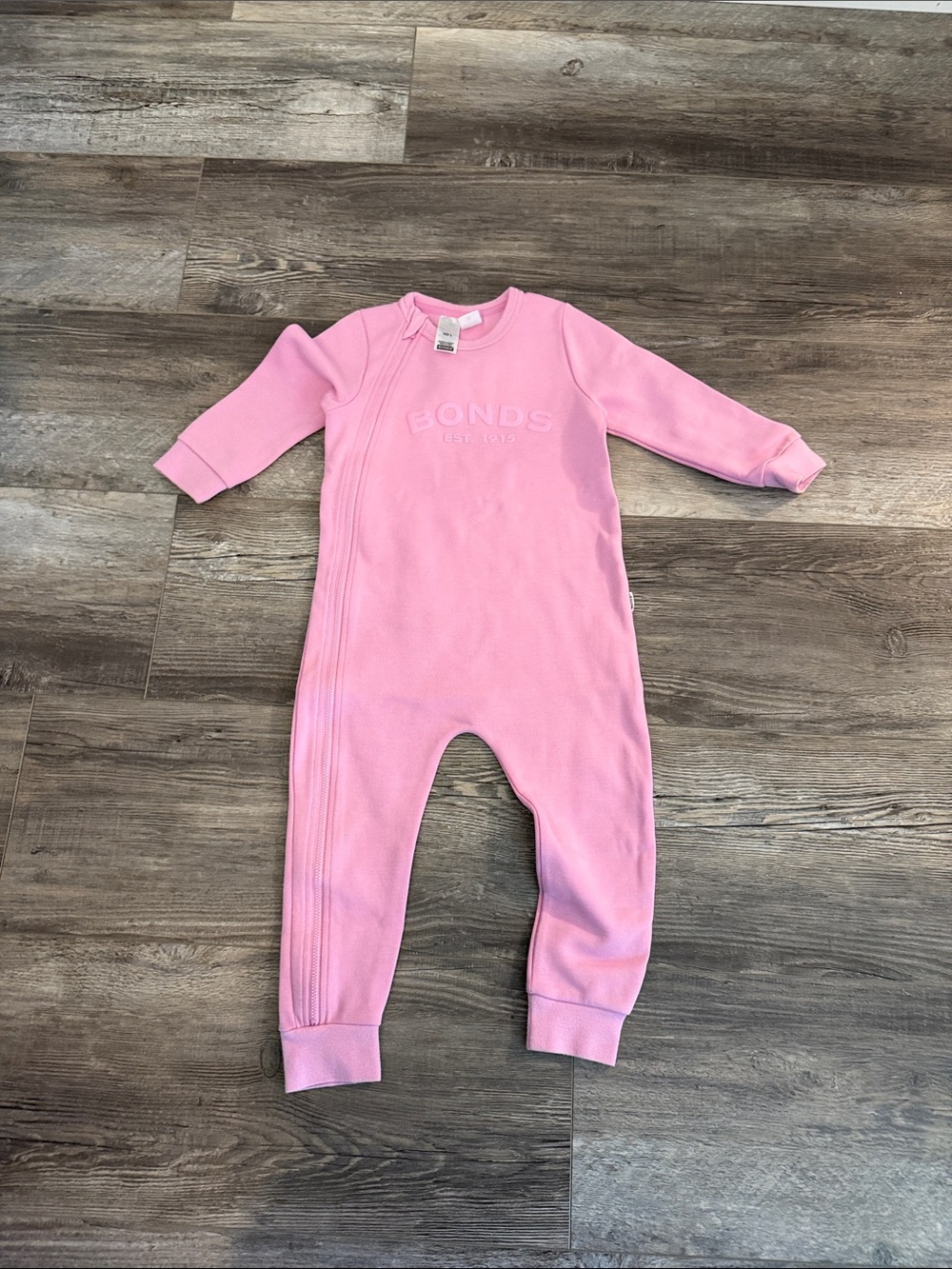 Bonds Baby Pink Tracksuit Long-Sleeve Footed One-Piece
